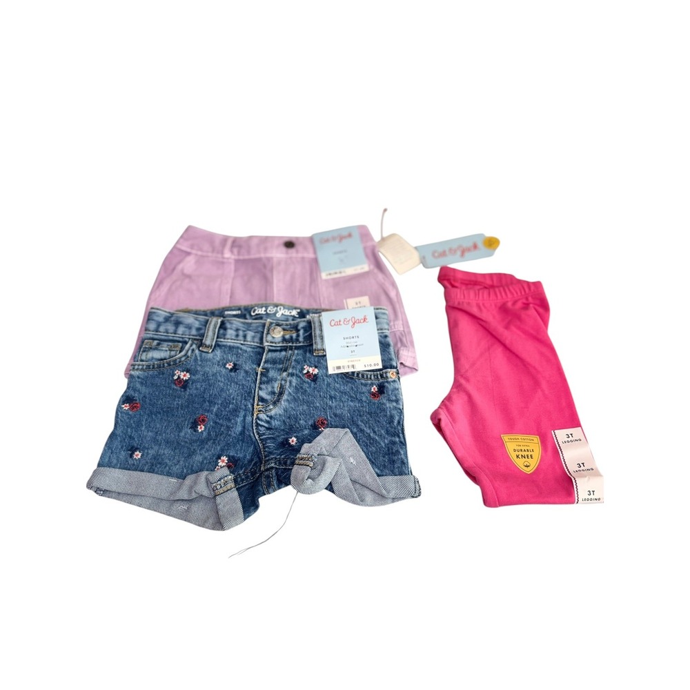 Cat & Jack Toddler Girls 3T Bundle Denim Shorts Purple Shorts Pink Leggings